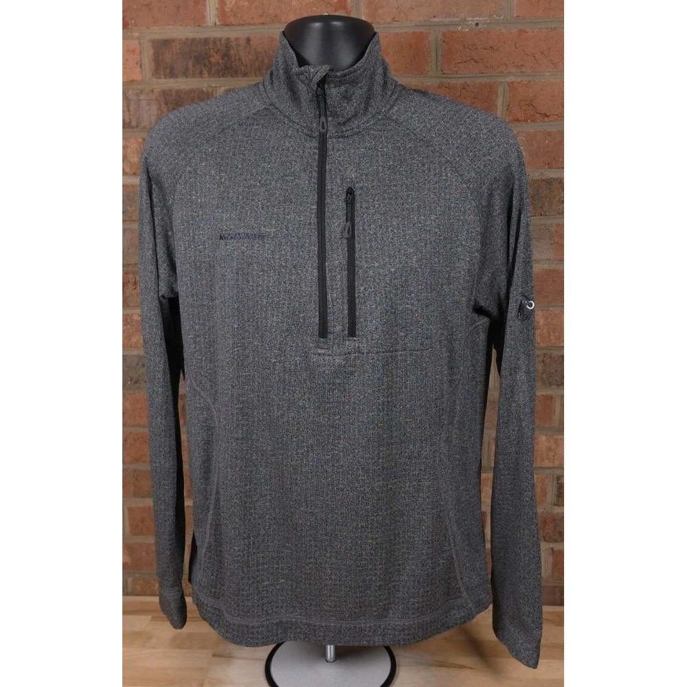 Mammut Elwha Half Zip Fleece Jacket Size Large Mens Gray Waffle Knit